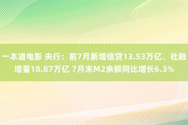 一本道电影 央行：前7月新增信贷13.53万亿、社融增量18.87万亿 7月末M2余额同比增长6.3%