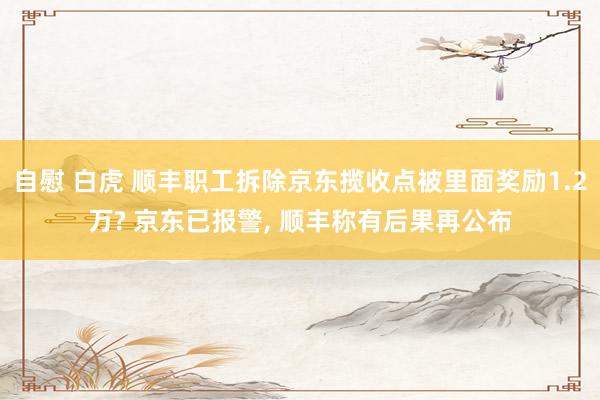 自慰 白虎 顺丰职工拆除京东揽收点被里面奖励1.2万? 京东已报警， 顺丰称有后果再公布