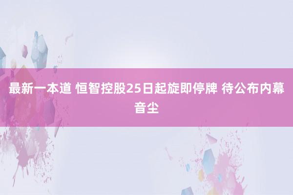 最新一本道 恒智控股25日起旋即停牌 待公布内幕音尘