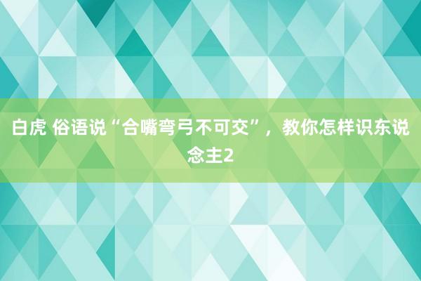 白虎 俗语说“合嘴弯弓不可交”，教你怎样识东说念主2